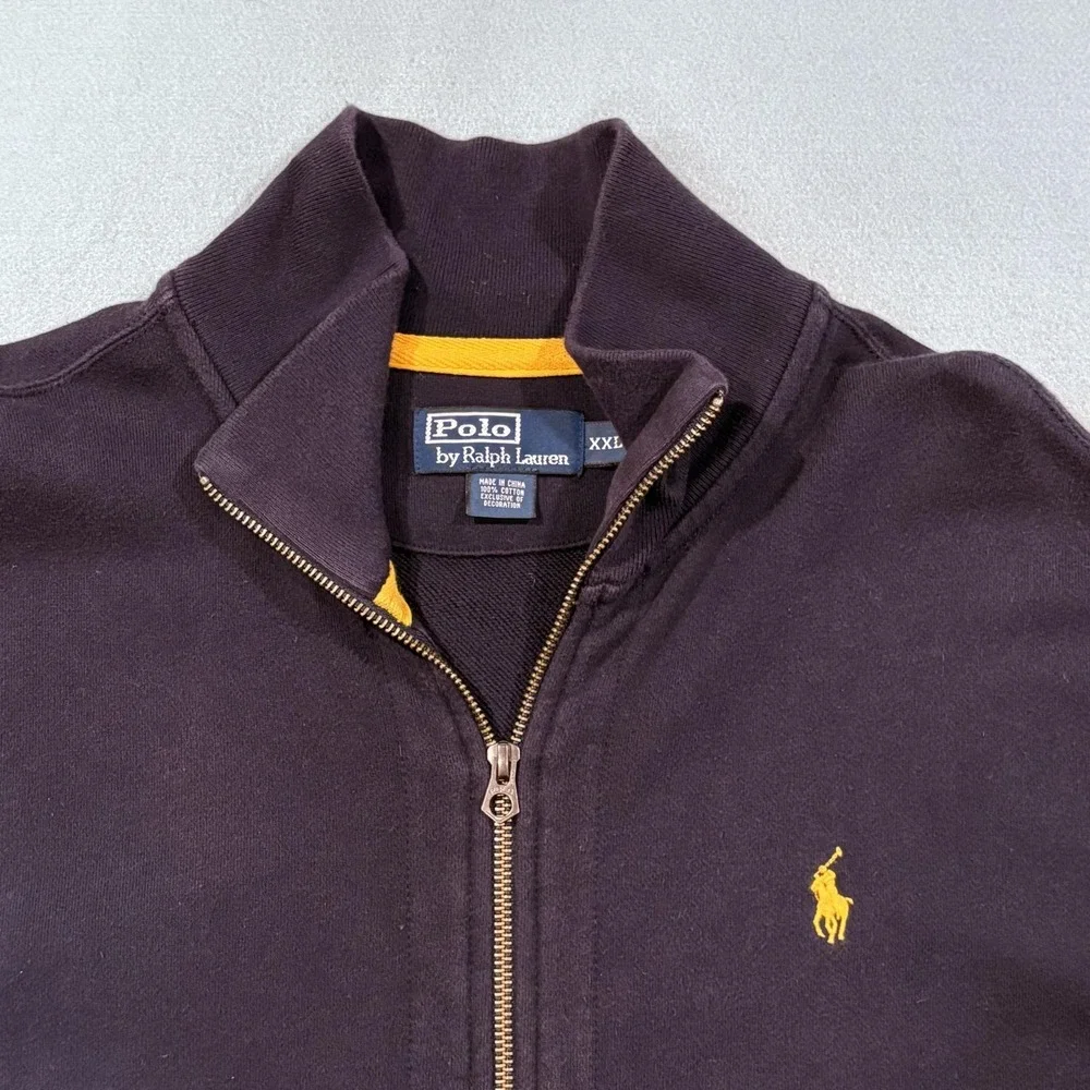 Polo Ralph‎ Lauren Sweater Men 2XL Purple Mock Neck Full Zip Fleece Pony Logo